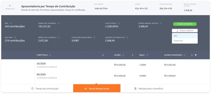 Gerador de relátorios dos cálculos da revisão da vida toda