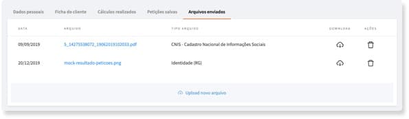 Lista de documentos digitalizados pelo sistema e enviados para o cliente
