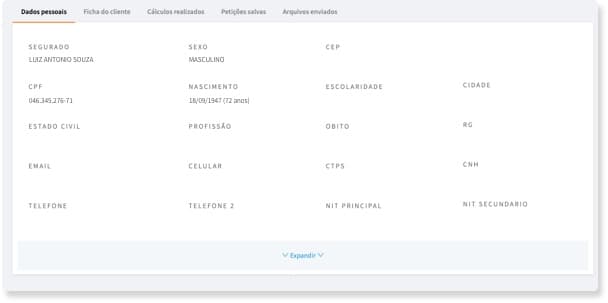 Dados do cliente salvos no sistema