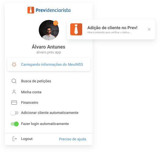 Interface da extensão