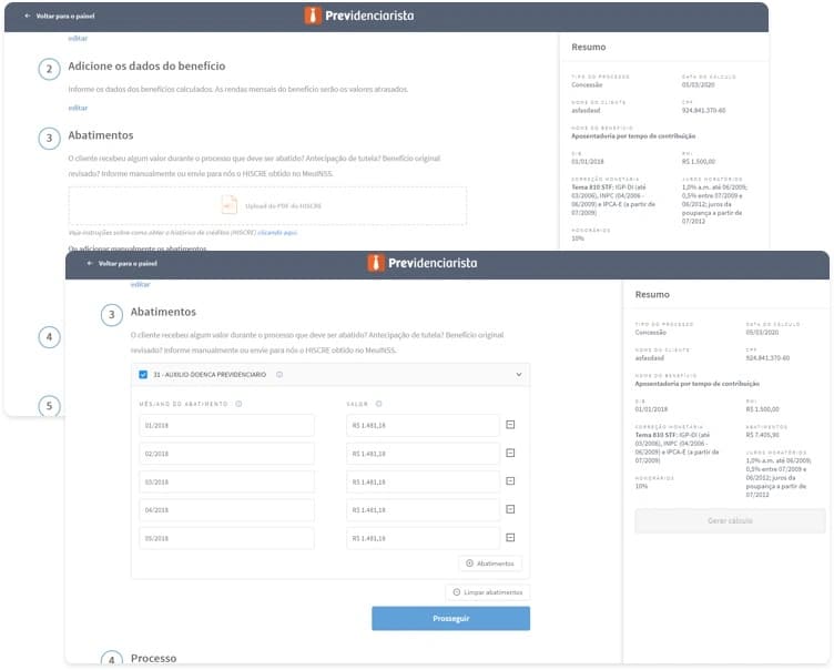 Formulário para calcular abatimentos