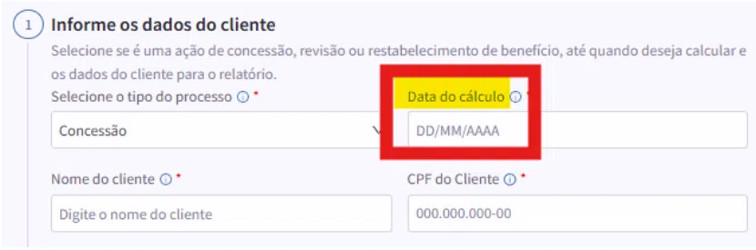 data do cálculo
